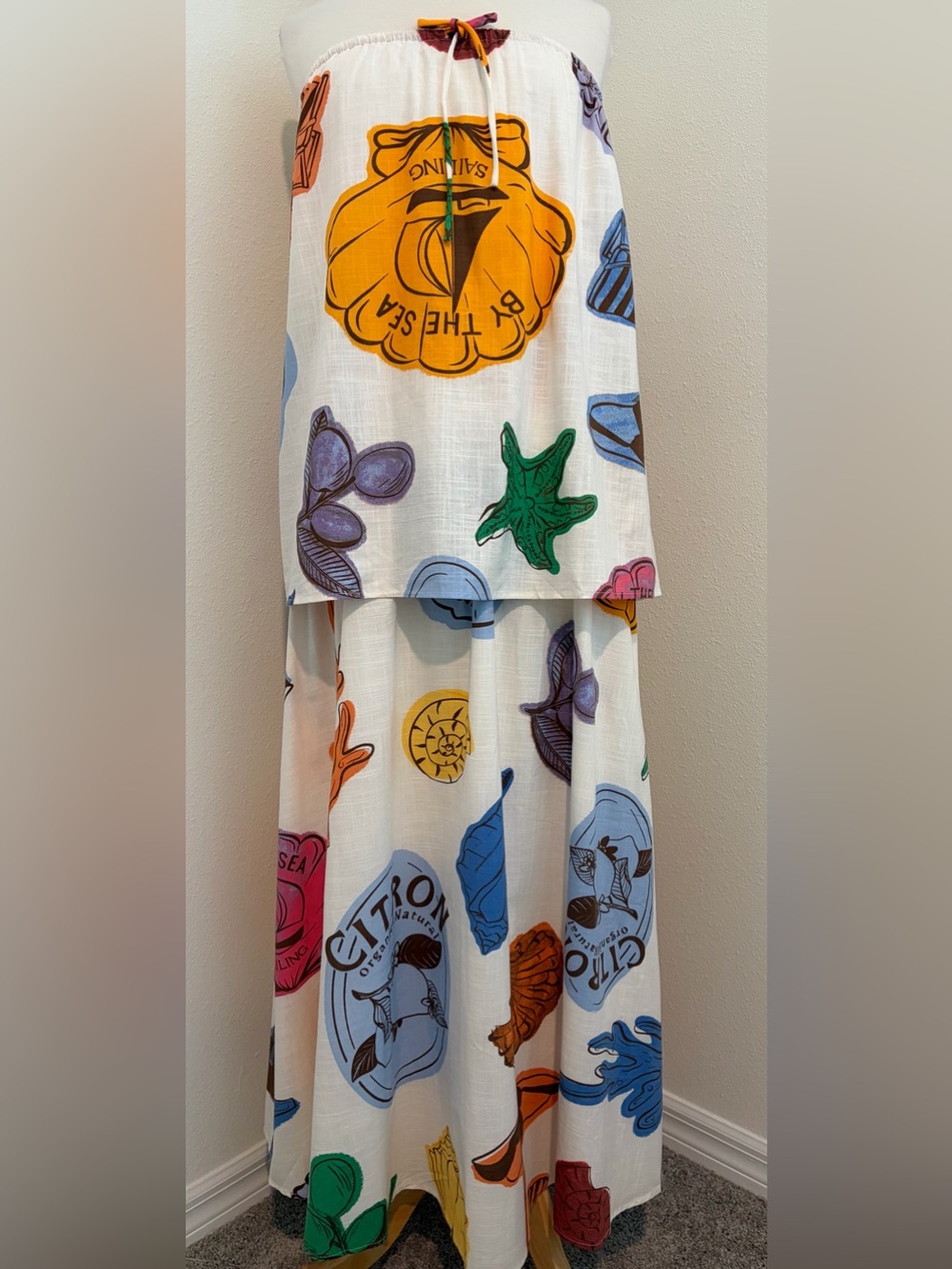 SABO White Maxi Dress with Multicolor Sea-Life Prints